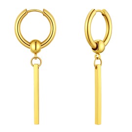 FindChic Women Men Long Bar Chain Design Hanging Stainless Steel Earrings for Christmas Birthday Valentine's Day, Stainless Steel