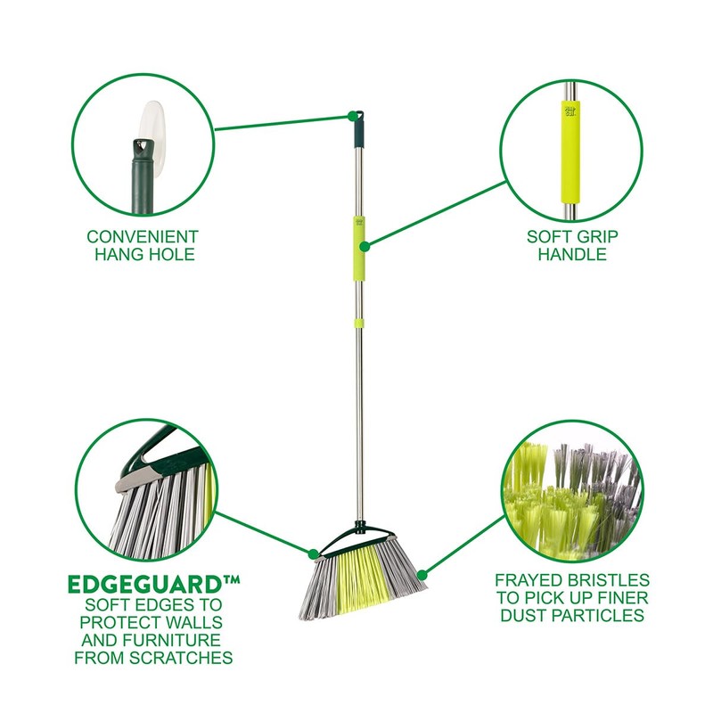 Pine-Sol Indoor Jumbo Broom with Long, Stainless Steel Collapsible Handle