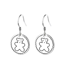 Ms.Swan 925 Sterling Silver Cute Round Teddy Bear Hanging Earrings for Women, Girls, Children, Sterling Silver