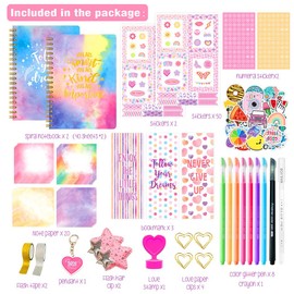 DIY Journal Kit for Girls - Funny Gifts for 8 9 10 11 12 13 14 Year Old Girl, 98pcs DIY Journal Set Scrapbook & Diary Supplies Kit, Journaling Art Crafts Kit for Tween & Teen Girls (Gold/98pcs)