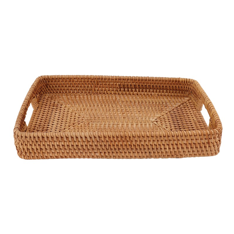 Serving Basket Tray with Handles Rattan Rectangle Large Capacity Durable