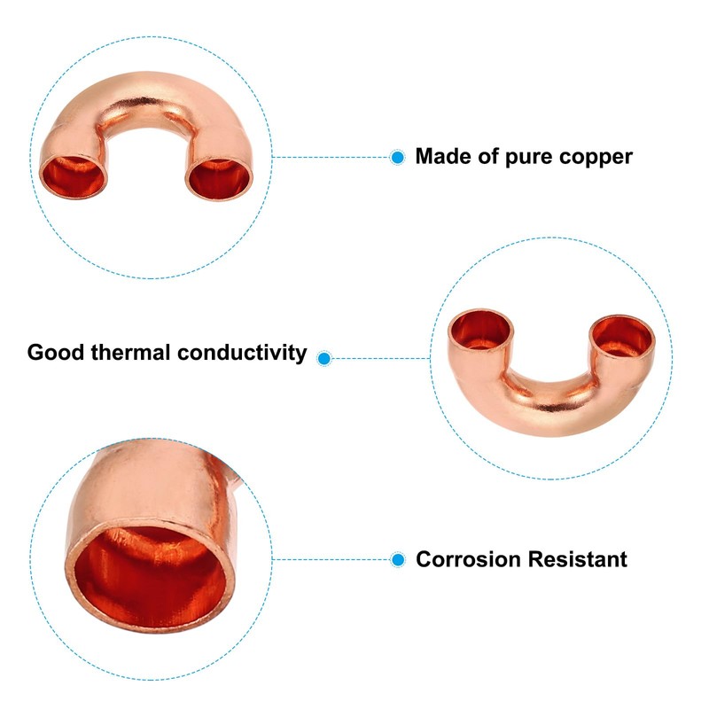 PATIKIL 6pcs 3/8" ID Copper Pipe Fittings 180 Degree Return