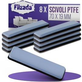 Filzada® 8x Piedini per Mobili Autoadesivi Teflon 70x19 mm - Scivoli PTFE