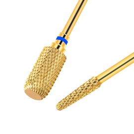 CGBE Nail Bit 2 Pcs Nail Drill Bit 0.09 inch (2.35 mm) Shaft Diameter Gold Nail Machine Bit Carbide Nail Drill for Nail Polishing Cuticle Removal Gel Off Cylinder + Cone (Medium)