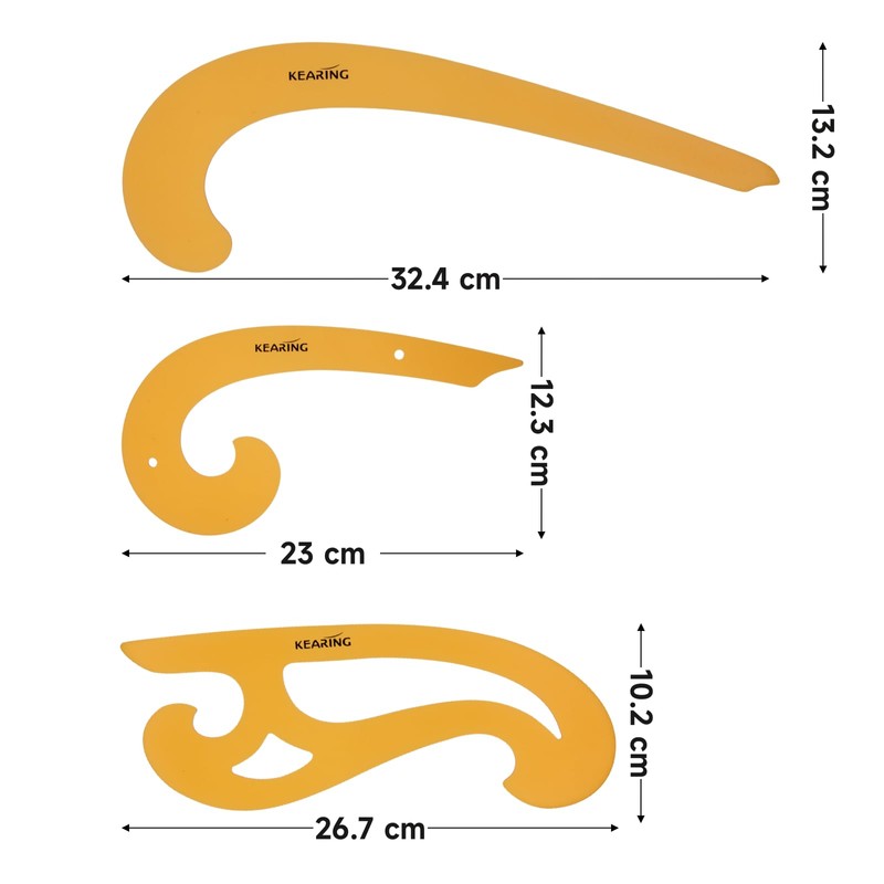 KEARING French Curve Ruler Template Set of 3pcs, Flexible Plastic