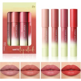 Set de Labiales y Delineadores, 4 Piezas, 01- para Labios Definidos Delineador de Labios a Prueba de Agua, Acabado Mate,Textura suave, No Transfiere, Mejora el Color y Define los Labios