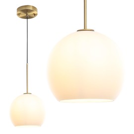 Modern Globe Pendant Light Fixtures, Mid-Century Glass Globe Flush Mount Ceiling Light, Rustic Light Pendant Lights Kitchen Island Dinning Hanging Pendant Light ﻿ (Gold-Frosted White, 20cm/8”)