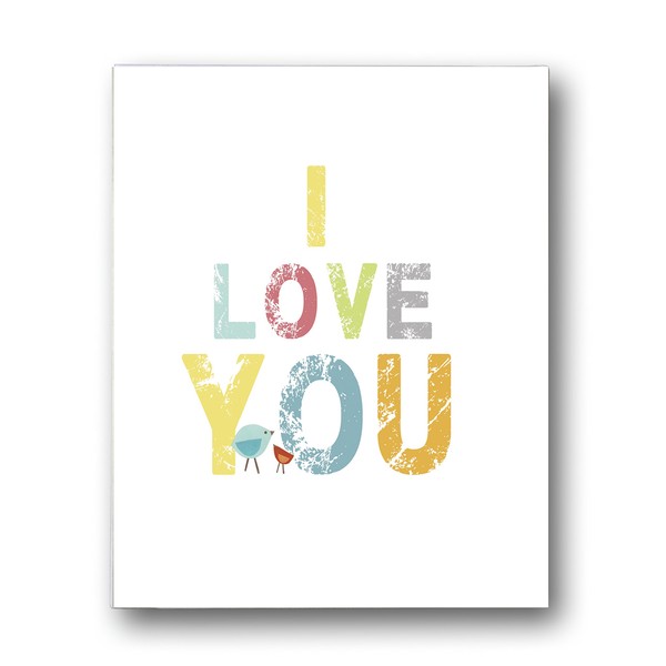 Kid's Wall Art"I Love You" 11x14 Print for Boys, Girls or Baby's Room, Colorful, Bold Typed, Features Small Friendly Birds, Ready to Frame