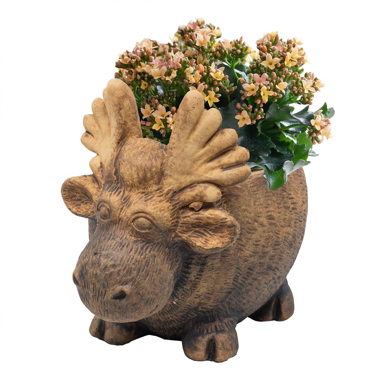 Classic Home and Garden Indoor Outdoor Cement Moose Planter, Brown,
