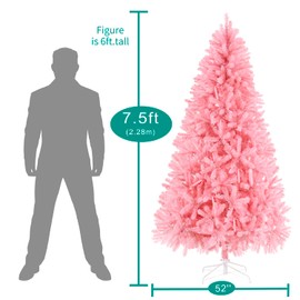 Naomi Home 7.5ft Pink Christmas Tree with Lights, Unique Colored Christmas Tree Prelit with 1412 Branch Tips, 600 Warm Lights and Metal Stand, Aritificial Christmas Tree