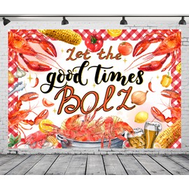 DePhoto 7x5FT Crawfish Boil Backdrop Let The Good Times Boil for Crawfish Boil Birthday Party Supplies Seafood Boil Photo Booth Decorations Vinyl