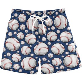 visesunny Baseball Softball Ball Blue Pattern Swim Trunks Boys Toddler Bathing Suits for Kids Swimwear Baby Boy Swimsuit Boys Swim Shorts