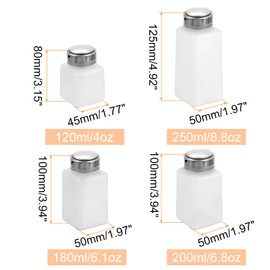 HARFINGTON 4pcs Solvent Alcohol Dispenser 120ml/180ml/200ml/250ml Nail Polish Remover Push Down Liquid Dispenser Pump Bottle for Acetone Cleanser Polish Remover, White