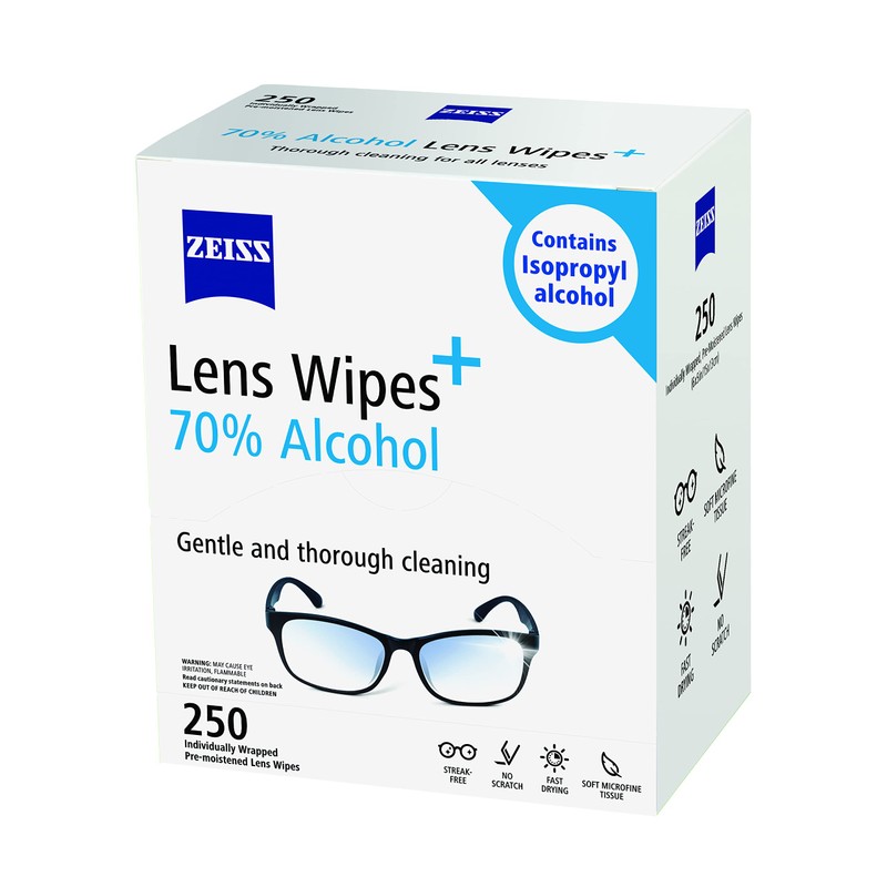 ZEISS Pre-Moistened Lens Cleaning Wipes with 70% Alcohol, 250 Count