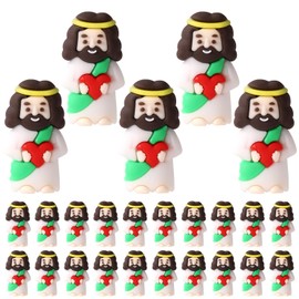 25pcs Miniature Jesus Statue with Red Heart, PVC Material Mini Easter Figures Toy Decor Tiny Small Valentine's Day Little Jesus for Easter Day Party Valentine's Day Favor Gift and Decor (Green)