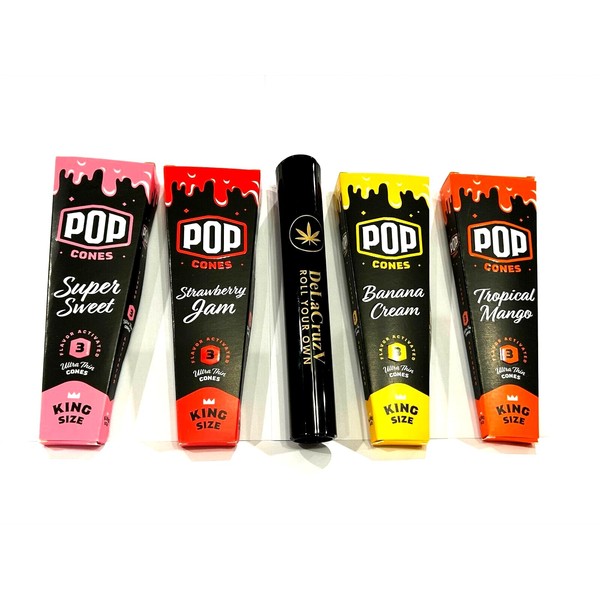 Pop Cones Mix King Size Flavors,4 packs of 3 cones with DeLaCruzV Tube.