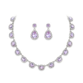 EVER FAITH Wedding Crystal Bridal Jewelry Sets for Bride Bridesmaid Statement Choker Necklace Teardrop Dangle Earrings for Women Party Prom Gift Light Purple Silver-Tone