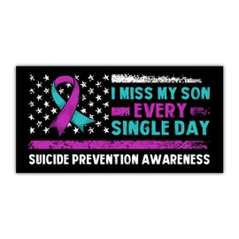 BAVAHA I Miss My Son Every Single Day Suicide Prevention Awareness Sticker Suicicde Sticker Suicicde Ribbon Support Teal and Purple Ribbon Stickers Gift Deocrations Car Truck Window [7.5"x3.75"]