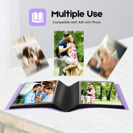 Small Photo Album 4x6 Photos Black Inner Page With Strong Elastic Band, Each Small Album Holds 64 Photos, 4x6 Mini Book Pictures Album Birthday Christmas Photo Albums Wedding Anniversary (Purple)