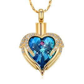 Minicremation Stainless Steel Urn Necklace Angel Wing Heart Urn Necklace for Ashes for Women Memorial Ash Pendant, Stainless Steel Stone Zirconia Stainless steel stone, Diamond Zircon Amber
