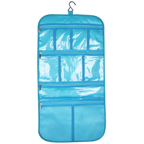 Hanging Toiletry Travel Bag - Cosmetic, Jewelry, Toiletry & Accessory Storage Organizer Bag, Large Size, Various Compartments (Aquamarine)