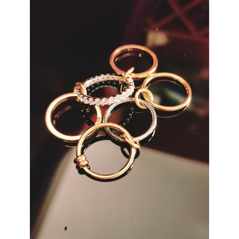 MQV Stackable Two Tone Link Connected Rings Interlocking Ring Chunky