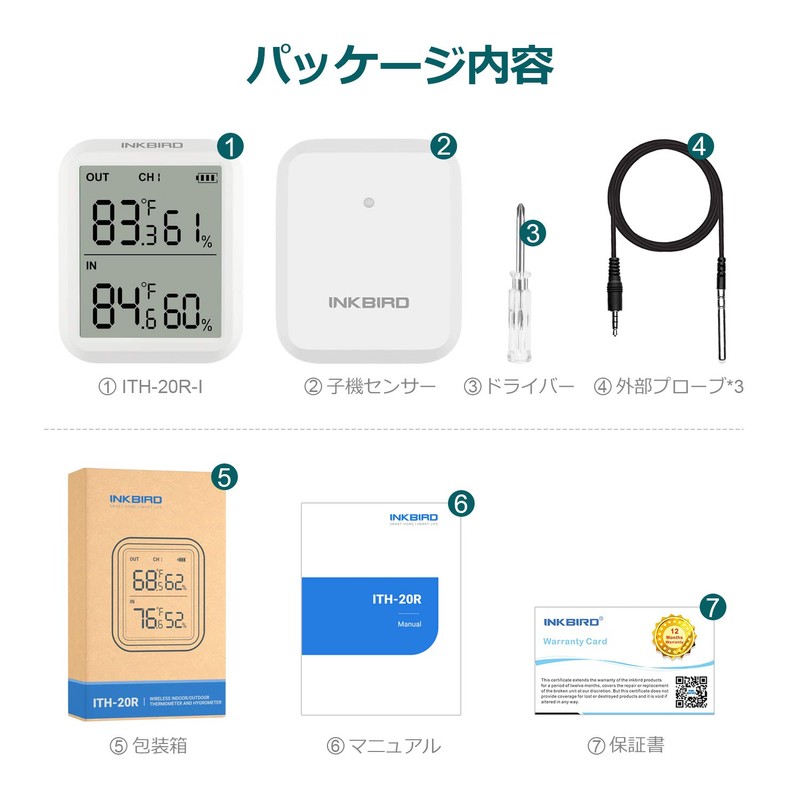 Inkbird ITH-20R Thermometer, Digital Thermometer/Hygrometer, Indoor/Outdoor Wireless Hygrometer, High Accuracy,