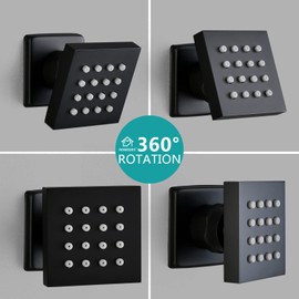 HOMEDEC 2inch Brass Shower Jet Waist Body Spray Massage Showerhead Can Swivel (Matte Black, 4 pack)