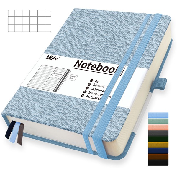 Mlife A5 Squared Journal Notebook,-360 Numbered Pages Thick Journal for