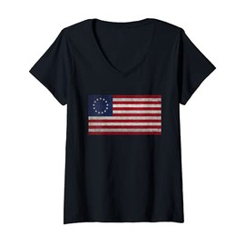 Womens America Betsy Ross Flag 1776 Vintage T-shirt V-Neck T-Shirt