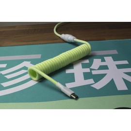 Tez Cables Green Coiled Cable Aviator for Mechanical Keyboards E-Series (5 ft, USB-C, GX-16, Lime Green)