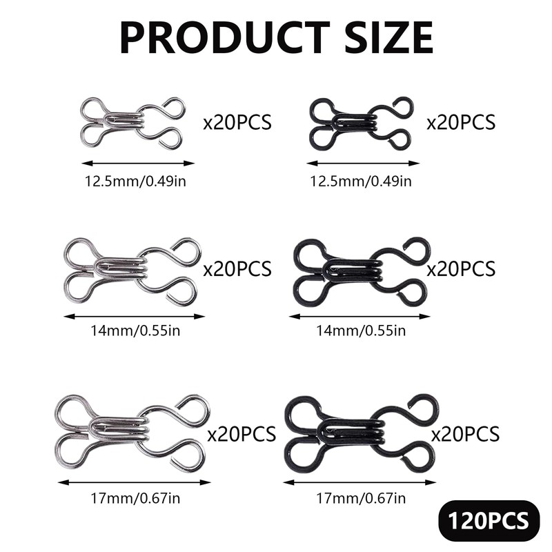 QIYUDA 120 Pcs Hook and Eye Closures for Clothing, Bra
