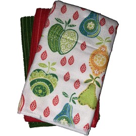 Petal Cliff Set of 6, Apple and Pear Fruit Design Microfiber Kitchen Towels/Bar Mop, Ultra-Absorbent & Fast Drying Size : 16" x 19".