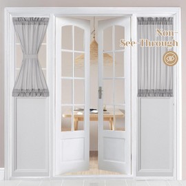 HOMEIDEAS Non-See-Through Sidelight French Curtains for Front Door, Light Filtering Privacy Semi Sheer Door Window Curtains with Rod Pocket and Tieback, 1 Panel, Light Grey, 26W X 40L Inch