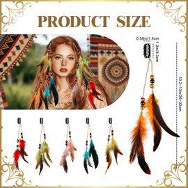 12Pcs Feather Hair Clips Hippie Hair Extensions, Mix Colors Boho Indian Tassel Feathers Beads Handmade Clip in Hair Extensions Festival Headwear for Music Festival Rave Cosplay Carnival Party