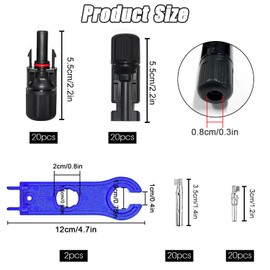 20 Pairs Solar Panel Plug Solar Plug Connector Male Female Set Photovoltaic Solar Panel Cable Plug IP67 with 2 x Spanner