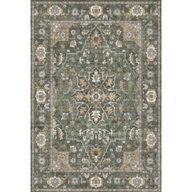 Hallway Washable 2x10 Runner Rug - Kitchen Rugs Non Slip Entryway Rug Runner Vintage Soft Floral Floor Mat Low Pile Indoor Farmhouse Carpet for Bathroom Living Room Bedroom (Green,2x10)