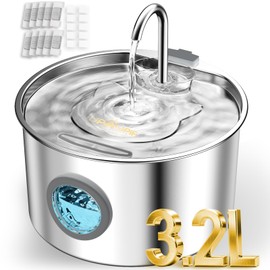 UPAWPIA 3.2L Cat Water Fountain Stainless Steel with 20 Filters Automatic Pet Water Fountain for Cats/Dogs Indoor Ultra Quiet Metal Cat Fountains for Drinking Kitty Watering Supplies for Animals