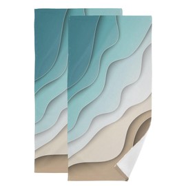 KENADVI Turquoise Brown Cream Gradient Hand Towels Set of 2 Soft Abstract Beach Theme Ocean Bath Fingertip Towels Decorative Hand Towels for Bathroom Guest Face Towel Modern Kitchen Towels 14"x28"