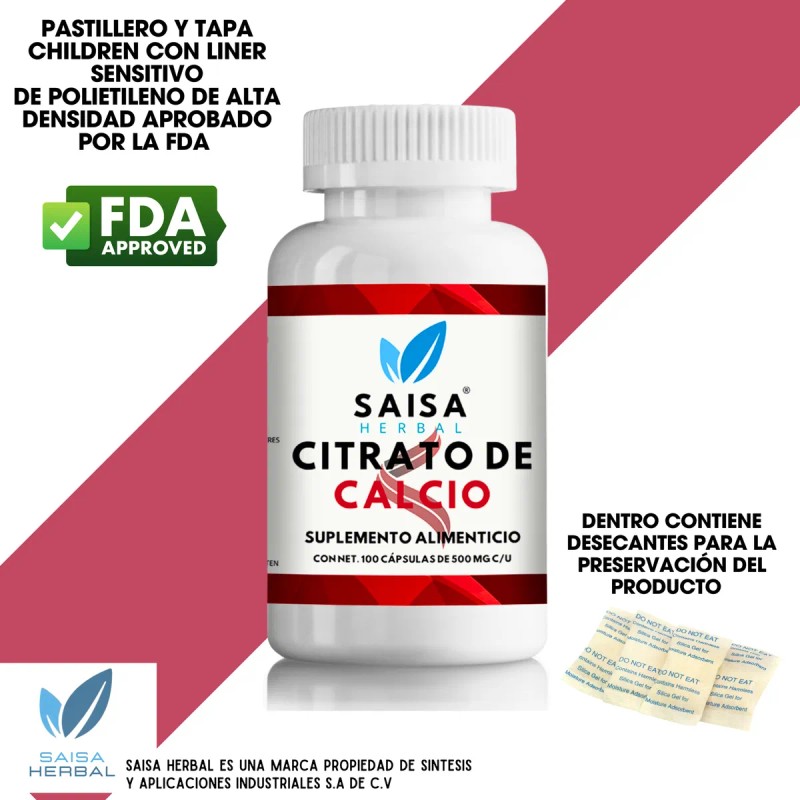 Citrato De Calcio Usp 100% Puro Con 100 Cápsulas.