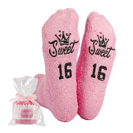 UV STYLISH 16th Birthday Gifts for Girls, Funny Socks, Bed Socks Birthday Gift for Girl, Fluffy Socks Sweet 16 Gift for Girls Kids Niece Granddaughter Best Cool Presents