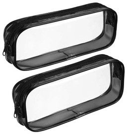 HUIBOHOU Clear Pencil Case, Practical and Transparent Pencil Case Pencil Pouch,Waterproof PVC Zippered Comestic Storage Pouch, Travel Luggage Pouch Make up Cosmetic Bag (2, Black)