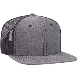 Ashen Fane 6 Panel Prostyle Cotton Blend Chambray Mesh Back Snapback Hat, Black