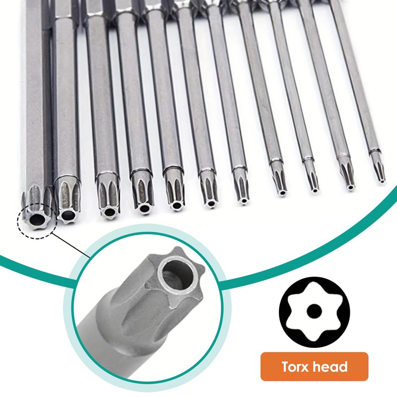 Torx Bit Set, 100mm Torx Screwdriver Bit Sets 11pcs T6-T40