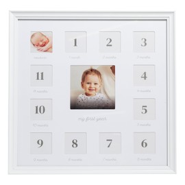 Little Blossoms Little Love First Year Frame, Baby's Twelve Months Photo Collage, Gender Neutral Keepsake, Nursery Décor, White
