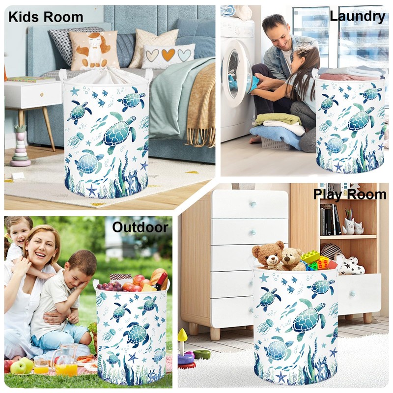 Sea Animals Laundry Hamper Ocean Fish Coral Large Storage Basket