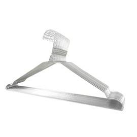 DODIN HOME 20 Silver Wire Notched Hangers Space Saving Metal Coat Hanger Suit Notch Hangers with Trouser Bar Clothes T-Shirt Dress Hanger with Notch (Silver, 20)
