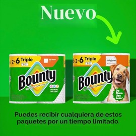 Bounty Toallas de papel de hoja completa, color blanco, 2 rollos triples = 6 rollos regulares (el embalaje puede variar)
