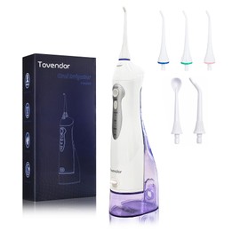 TOVENDOR Electric Water Dental Flosser Teeth Pick, Cordless Flossers Oral Irrigator IPX7 Waterproof 300ML Rechargeable Travel Water Teeth Cleaner with 5 Tips for Home Braces Care Gums Deep Cleaning