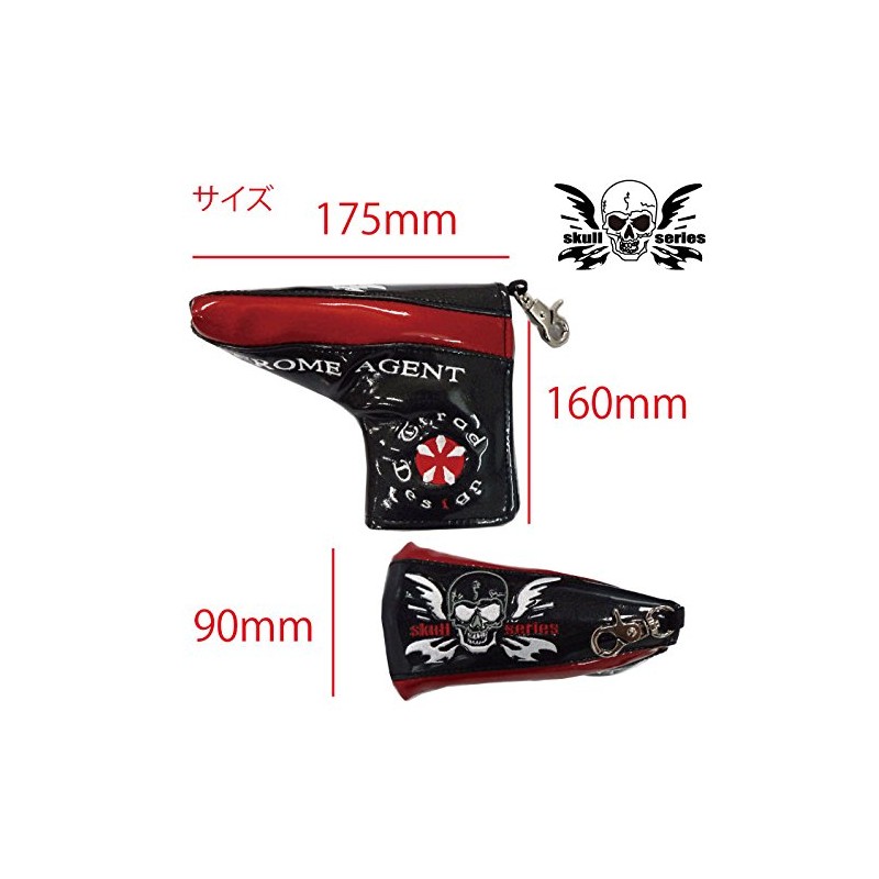 ゴルフ パターカバー スカルデザイン ピンタイプ用 マグネットタイプ (黒赤)